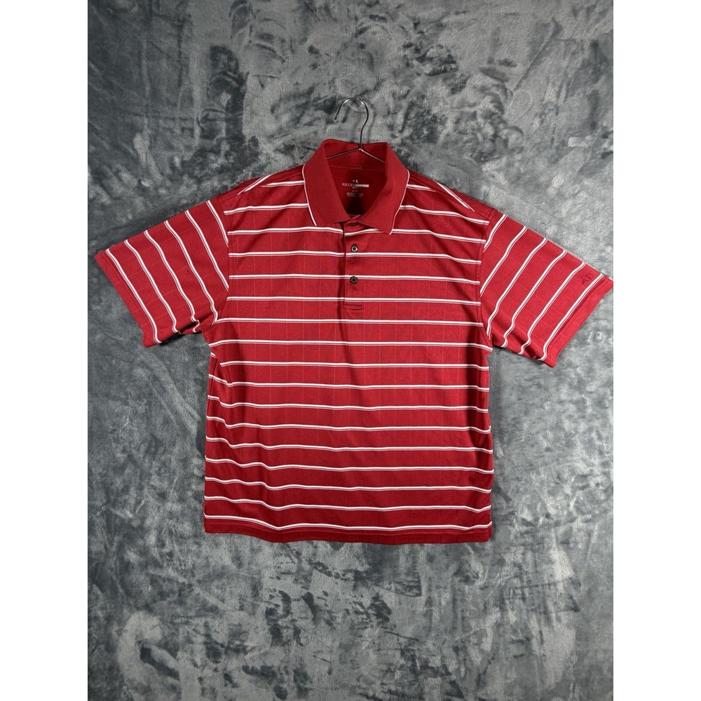 Grand Slam Performance Men's Polo Shirt Red/White Striped Short Sleeve Collar L